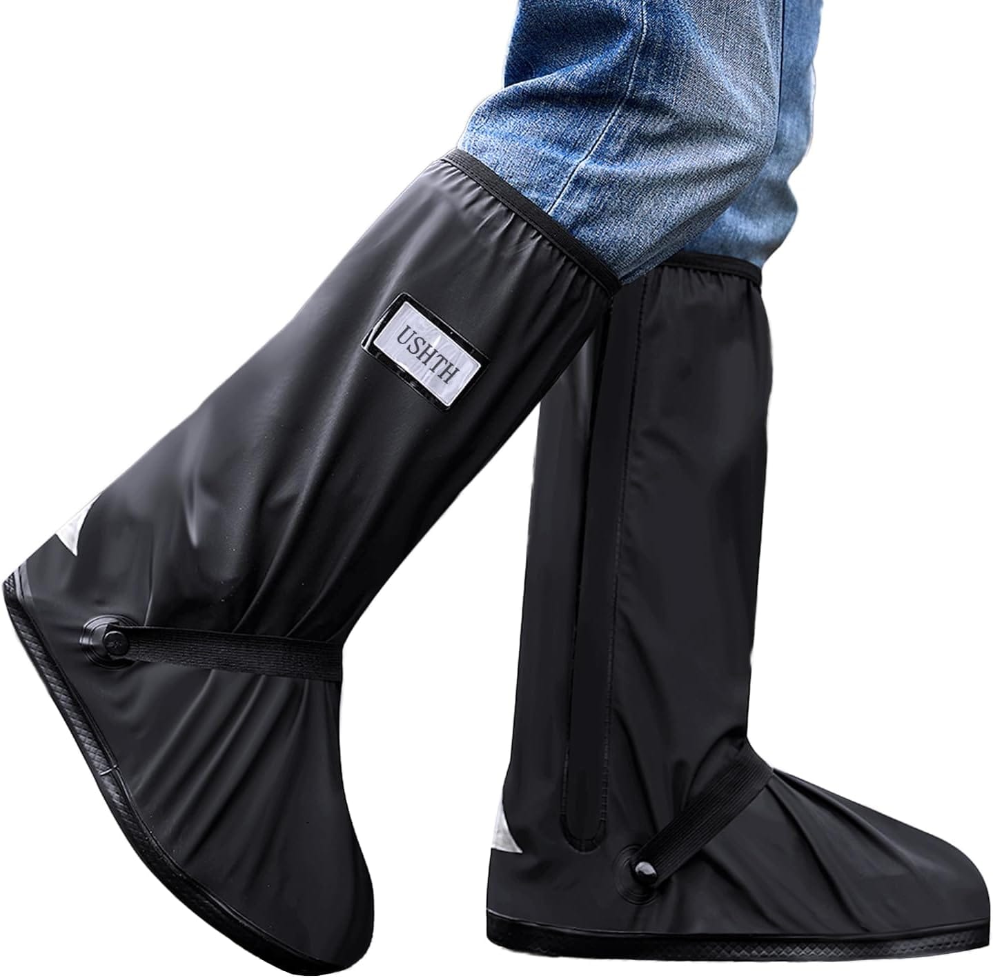 Black Stylish Long Length Anti-Slip Sole Grip Rainproof And Mudproof Side Zippered Rain Shoe Saver For Men - image 1