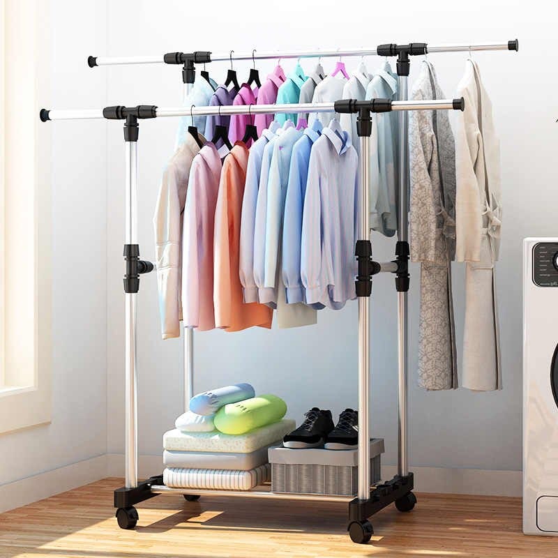 Double Pole Adjustable Stainless Steel Cloth Drying Hanger And Organizer Rack With Wheel For Indoor & Outdoor - image 1