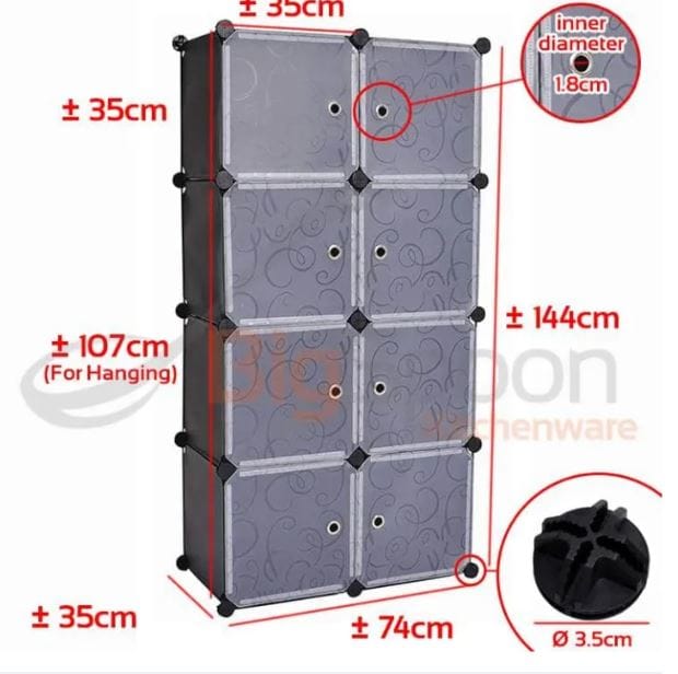 Diamond Grade Diy Portable Closet Wardrobe Bedroom Storage Organizer With Doors 8 Cubes(Color May Vary) - image 1