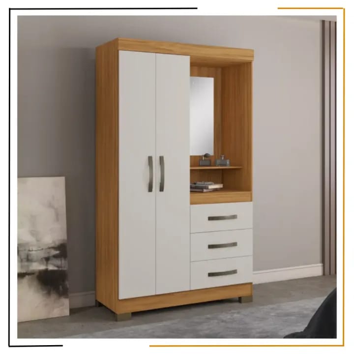 Miracles NextGen 2‑Door Dressing Wardrobe with Mirror & Drawers | 108×45×188 cm | Durable Laminated Board | Spacious Bedroom Almirah | Made in Nepal - image 3