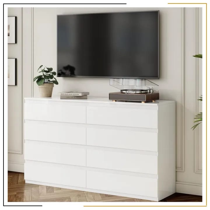 Modern Miracles White Chest of Drawers- Handleless 55 inch | Modern Minimalist 6 Drawer Bedroom Storage Cabinet | Space saving Hotel-Neat Look - image 2