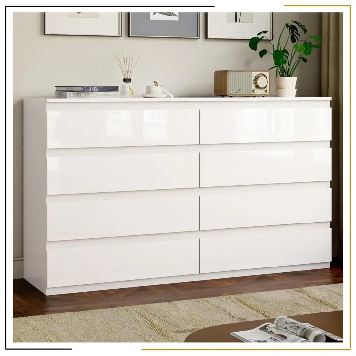 Modern Miracles White Chest of Drawers- Handleless 55 inch | Modern Minimalist 6 Drawer Bedroom Storage Cabinet | Space saving Hotel-Neat Look - image 1