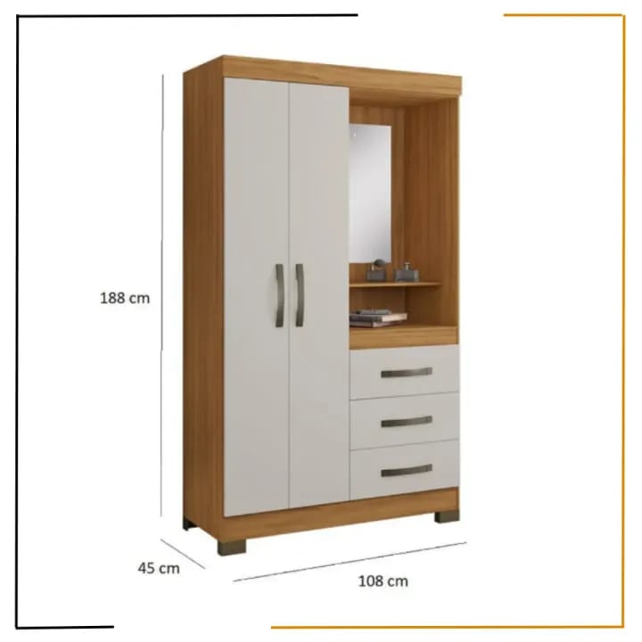 Miracles NextGen 2‑Door Dressing Wardrobe with Mirror & Drawers | 108×45×188 cm | Durable Laminated Board | Spacious Bedroom Almirah | Made in Nepal - image 4