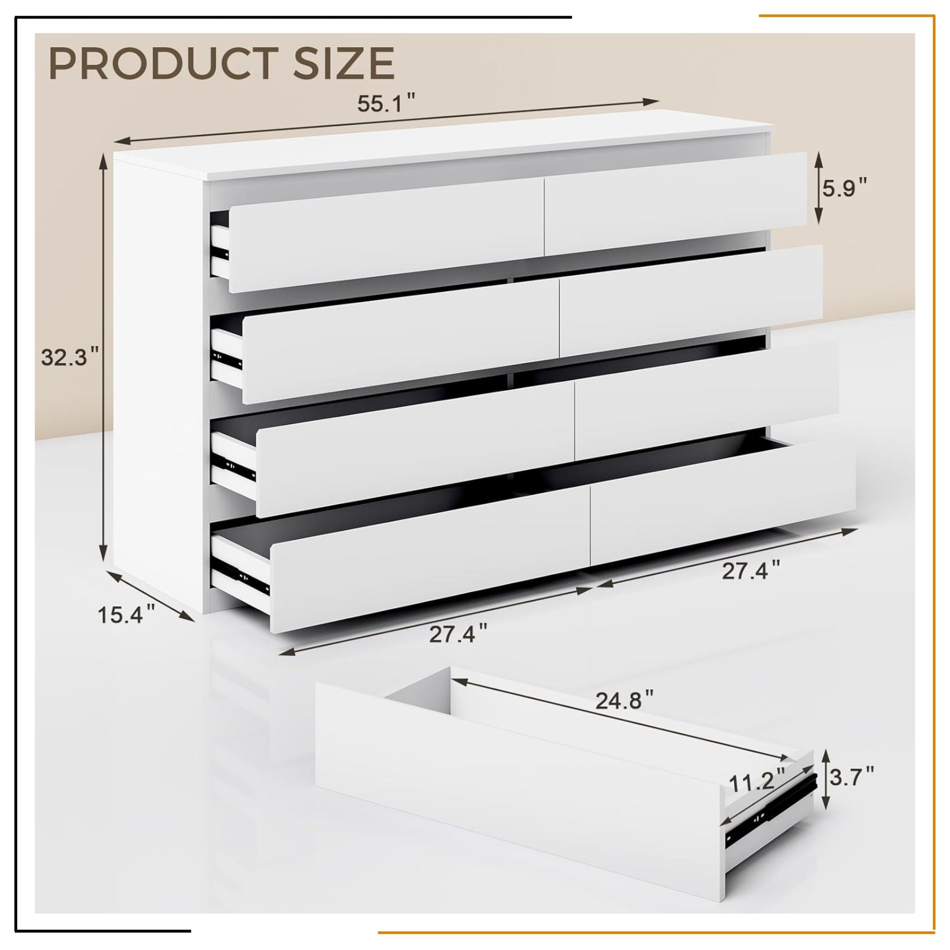 Modern Miracles White Chest of Drawers- Handleless 55 inch | Modern Minimalist 6 Drawer Bedroom Storage Cabinet | Space saving Hotel-Neat Look - image 4
