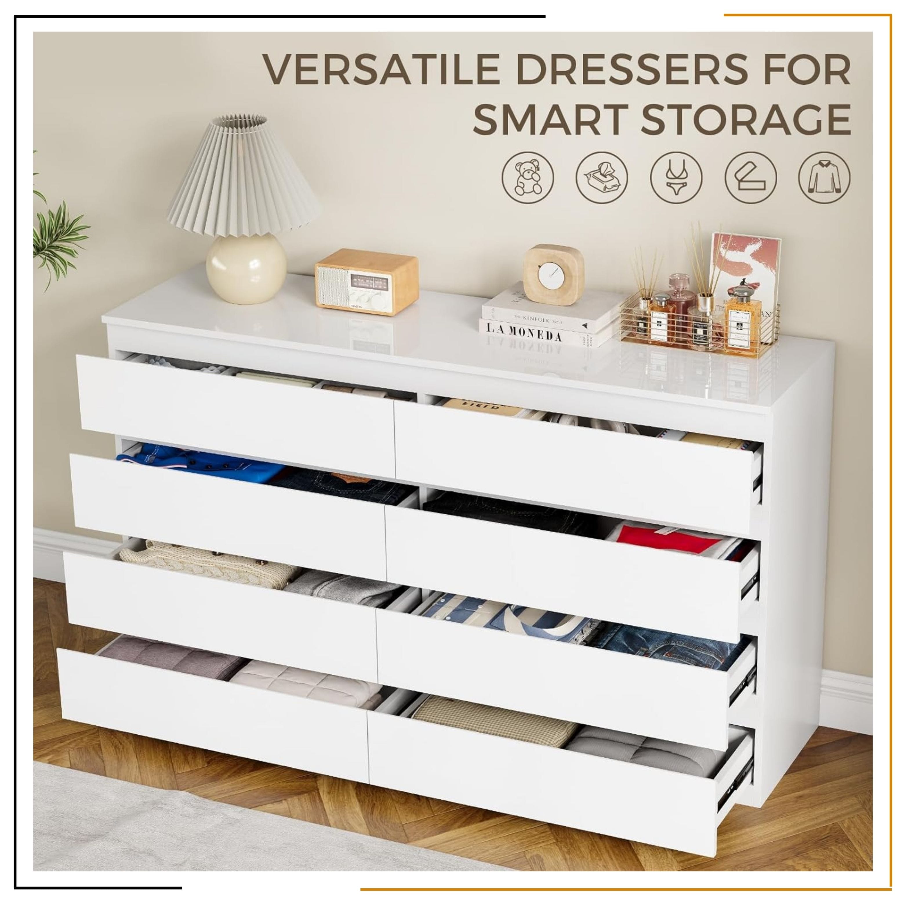Modern Miracles White Chest of Drawers- Handleless 55 inch | Modern Minimalist 6 Drawer Bedroom Storage Cabinet | Space saving Hotel-Neat Look - image 3