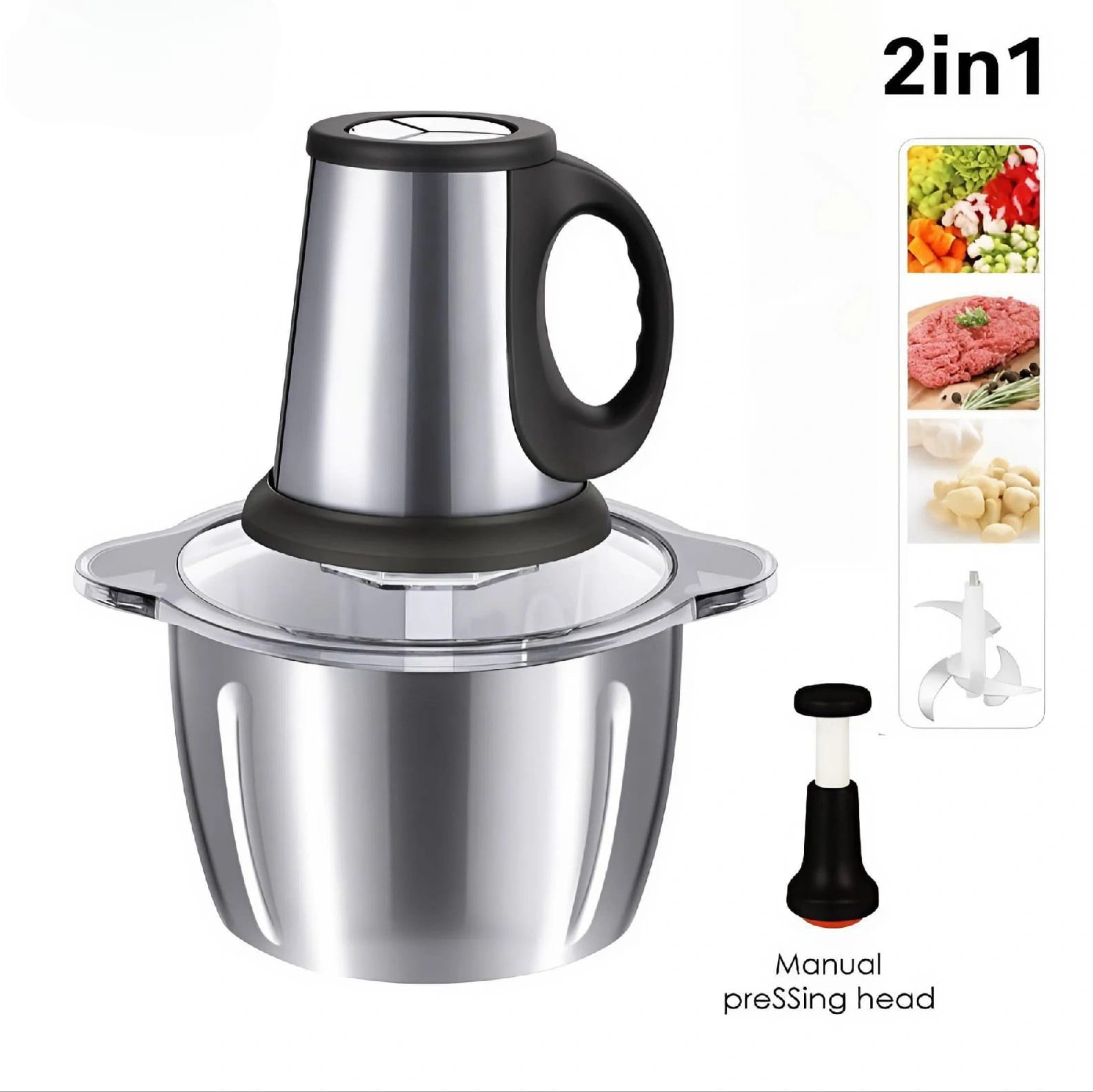 Silver Crest 3L Electric Meat Grinder And Food Chopper | 500W 100% Copper Motor | 3-Speed Stainless Steel Food Processor For Keema, Masala, Vegetables And Garlic | 4-Blade Mincer Machine - image 1
