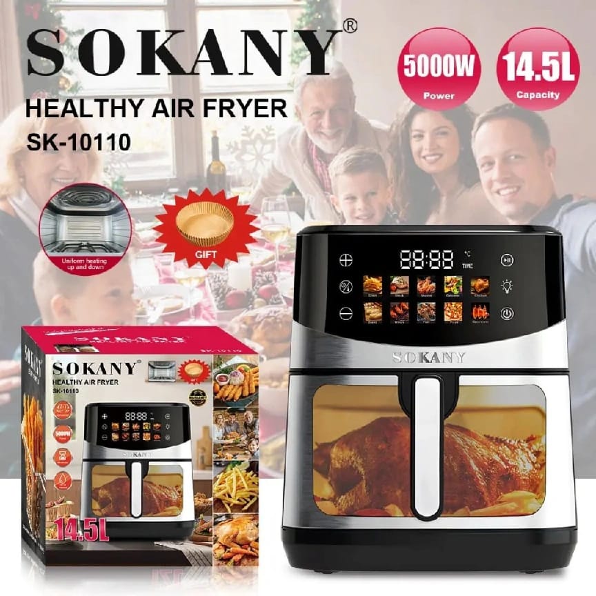 Sokany Double Heater Stainless Steel Digital Smart Air Fryer 14.5 Litre Extra Large Size Air Fryer (SK-10110) - image 1