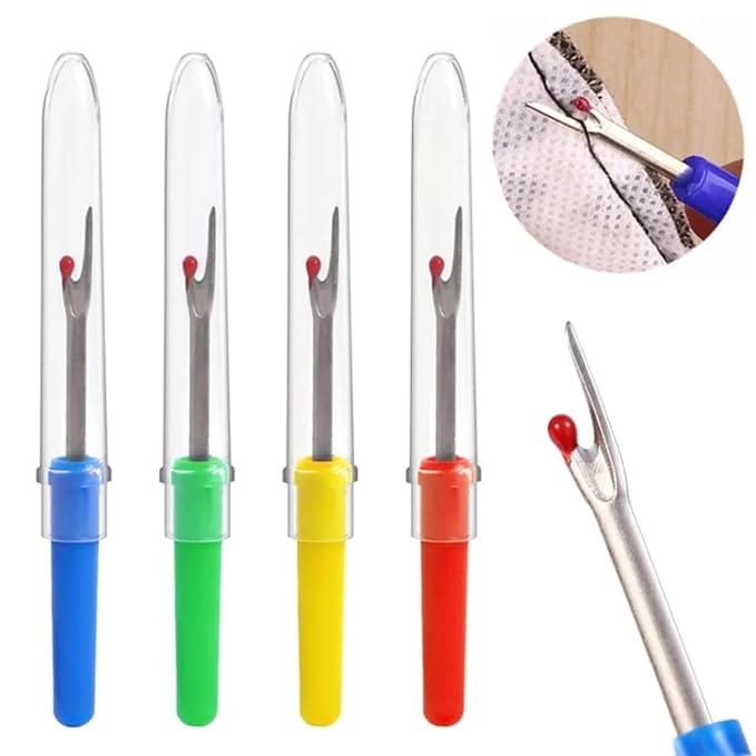 JJP (5 Piece Set ) 2 Pieces Plastic Seam Ripper Thread Opener Stitch Unpicker Sewing + 2 Pieces Thread Cutter Scissors +1 Piece Measuring Tape - image 2