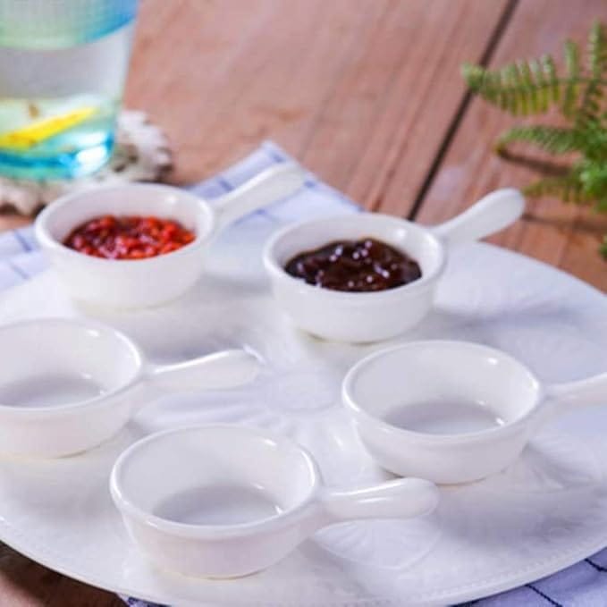 2 Piece White Ceramic Sauce Dishes Mini Ramekins With Handle Grip Porcelain Dipping Bowls Soy Sauce Dishes Appetizer Spoons - image 3