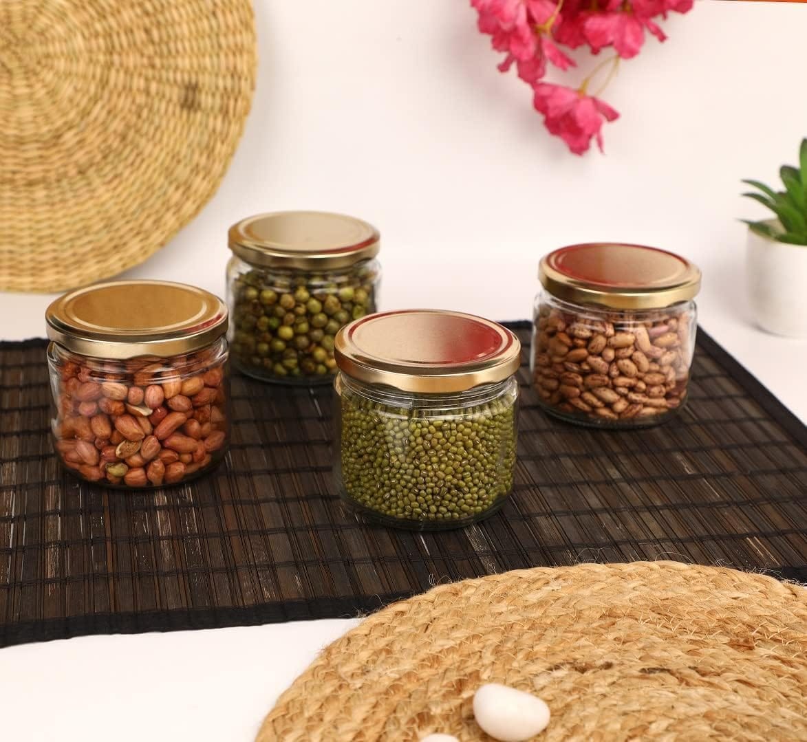 2 Piece Set Of 250ML Round Glass Jars / Jar With Golden Lids - image 2