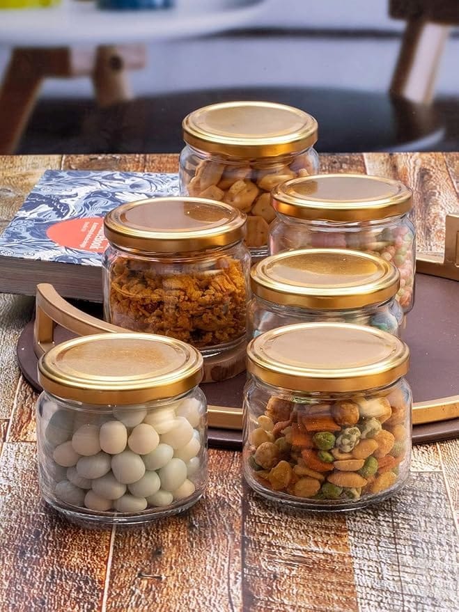 2 Piece Set Of 250ML Round Glass Jars / Jar With Golden Lids - image 3