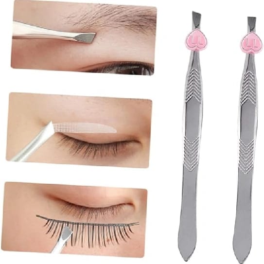 Stainless Steel Tweezer / Tweezers Hair / Eyebrow Plucker Slant Tip Puller (2 Pcs) - image 2