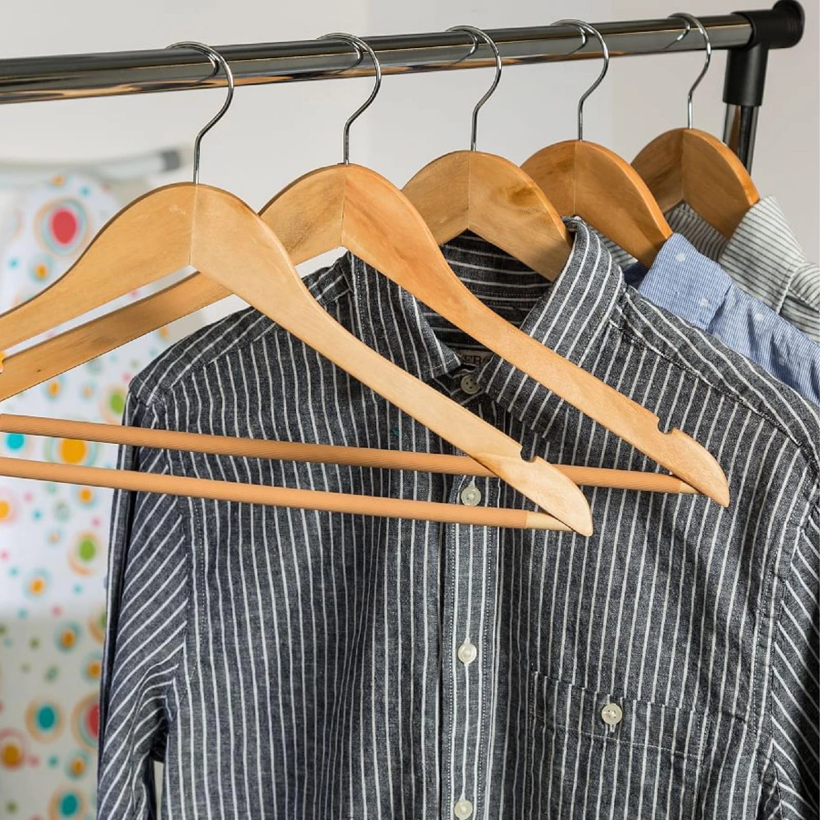 6 Piece Set Of Wooden / Wood Hanger For Clothes Hanging | Hangers For Wardrobe And Cupboard | Non-Slip Bar | Precisely Cut Notches |Hanging Garments And Accessories ( Set Of 6 ) - image 3