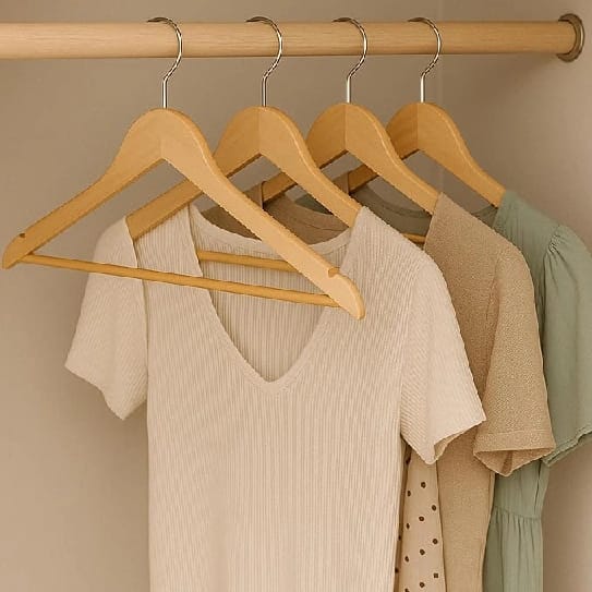 6 Piece Set Of Wooden / Wood Hanger For Clothes Hanging | Hangers For Wardrobe And Cupboard | Non-Slip Bar | Precisely Cut Notches |Hanging Garments And Accessories ( Set Of 6 ) - image 2