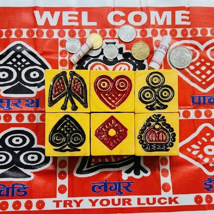 Jhandi Munda Langur Burja Board Game With 6 Dice And Board | Dice Size 1 Inch - image 1