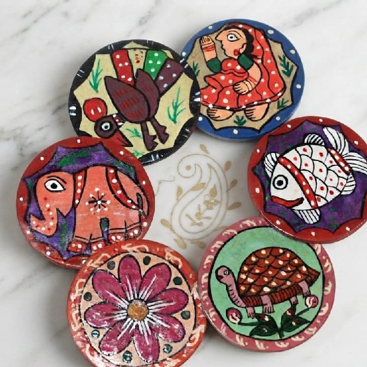 The Mithila Store'S 1 Piece Coaster / Coasters Set Waterproof Trays Multipurpose For Placing Cups And Decoration Fish Design Madhubani Painting Art Mirror Wall Decor Home Hanging - image 1