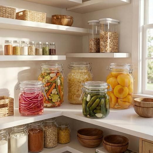 Square Glass Jars With Airtight Lids, Mason Jar With Clamp Lids Multi 3Pack | Air Tight Glass Food Storage Containers With Lids Keep Food Dry & Fresh, Best Canister For Flour, Sugar, Cereal, Rice, Coffee - image 2
