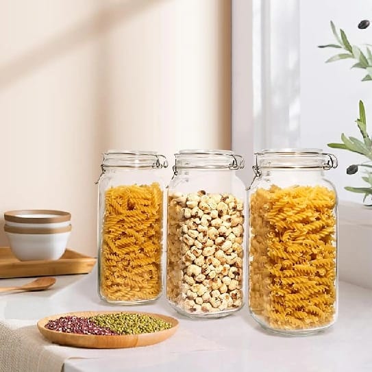 Square Glass Jars With Airtight Lids, Mason Jar With Clamp Lids Multi 3Pack | Air Tight Glass Food Storage Containers With Lids Keep Food Dry & Fresh, Best Canister For Flour, Sugar, Cereal, Rice, Coffee - image 1