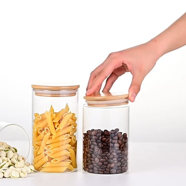 Glass Jars With Bamboo Lid I 750ml Each-Pack Of 1 | Transparent Airtight Borosilicate Kitchen Containers Set | Glass Jars For Cookies Snacks Pulses Dry Fruits Nuts - image 2