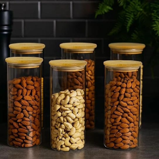 Glass Jars With Bamboo Lid I 750ml Each-Pack Of 1 | Transparent Airtight Borosilicate Kitchen Containers Set | Glass Jars For Cookies Snacks Pulses Dry Fruits Nuts - image 1
