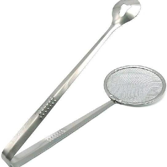 Stainless Steel Snack Fryer,Filter Spoon With Clip/Multi-Functional Oil Mesh Colander/Kitchen Serving Tongs,Standard,Silver - image 4