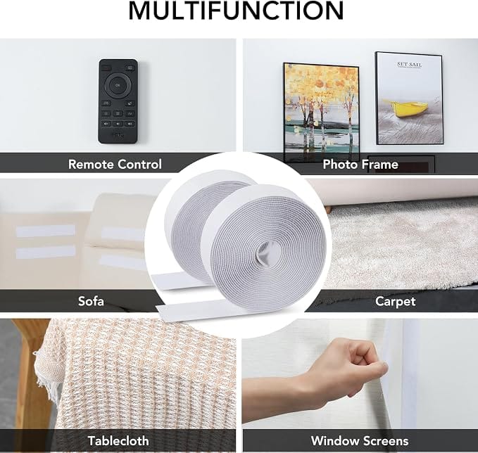 20M Double Sided Hook And Loop Tape Charchare, Nylon Hook And Loop Strips, Strong Sticky Back Picture Hanging Strips, Reusable Self-Gripping Straps With Adhesive For Home/School/Office Use (White) - image 3