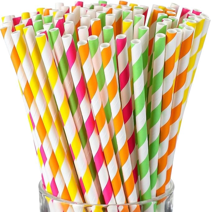 100 Pieces High Grade Eco-Friendly Paper Straw Party Paper Straws Environment Friendly (Multicolor) - image 2