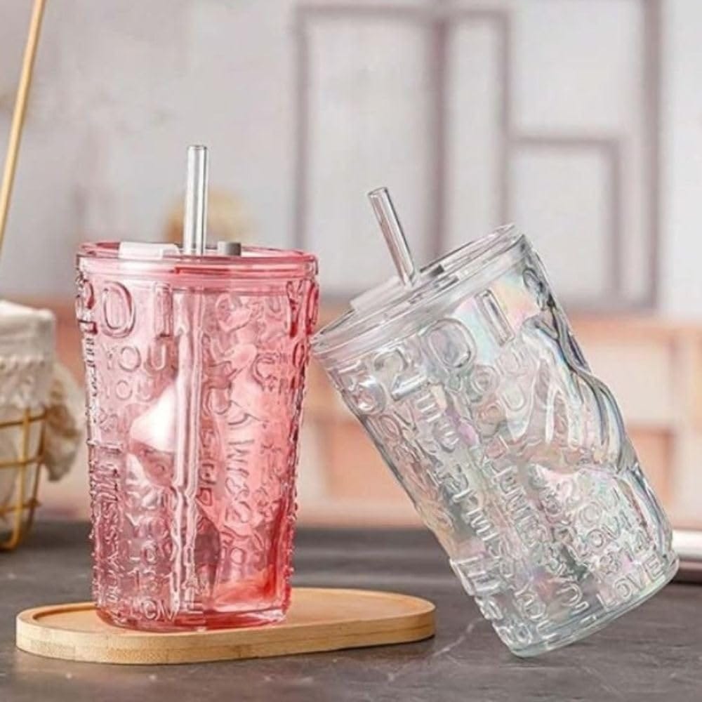 Glass Tumbler With Lid Straw, Reusable Water Glasses, Coffee Cup, Outdoor Glass For Juice, Smoothie, Tea (1pcs) - image 2