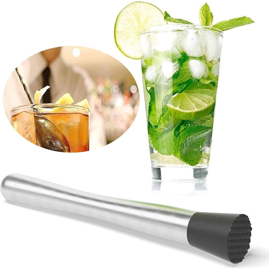 Cocktail Bar Muddler 8" And Stirring Spoon Stainless Steel Drink Muddlers/ Masher & Mixing Spoon 12" | Cocktail Spoon | Bartender Tools: 2 Pcs. - image 4