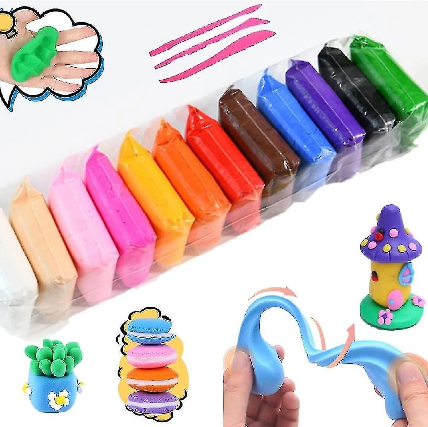 FR- 12 Colors Air Dry Clay Ultra Light Modeling With 3 Sculpting Tools / Tool , QMay Magic Artist Studio Toy No-Toxic Dough, Creative Art DIY Crafts Gift For Kids Blurry Podge All Colors Fluffy Foam Clay For DIY/Craft/Model - image 1