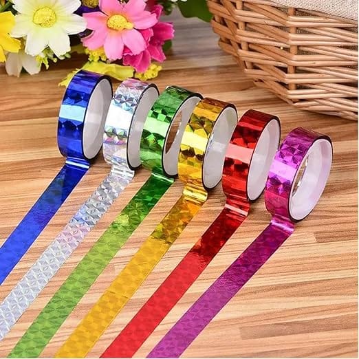 Smart Office Plastic Colorful Decorative Glitter Self Adhesive Tape Rolls / Tape Roll Set 6 Different Colors Thick - image 2
