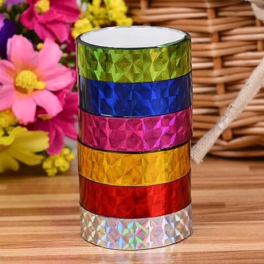 Smart Office Plastic Colorful Decorative Glitter Self Adhesive Tape Rolls / Tape Roll Set 6 Different Colors Thick - image 3