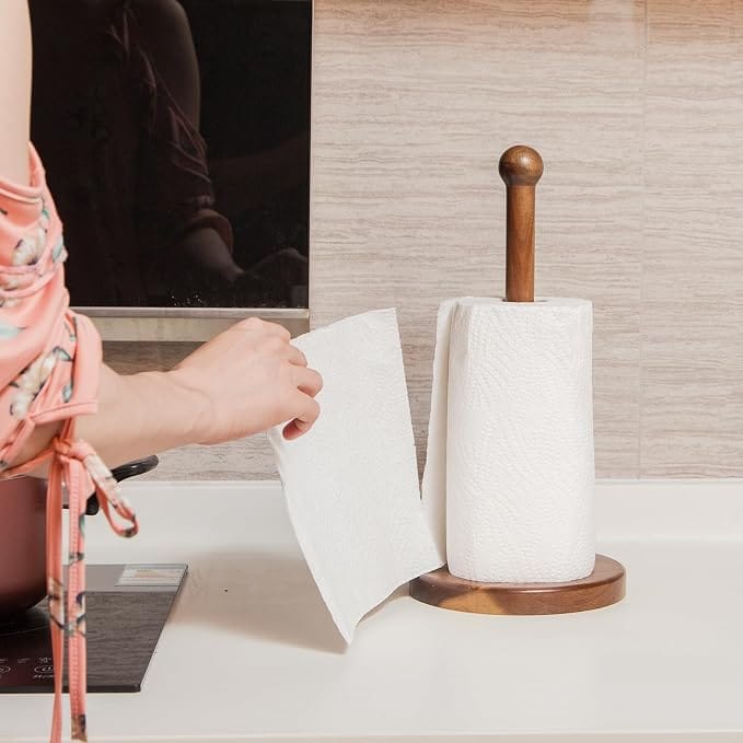 Kitchen Counter Top Tissue Holder | Wooden/ Bamboo Kitchen Paper Towel Standing With 1 Roll Tissue - image 4
