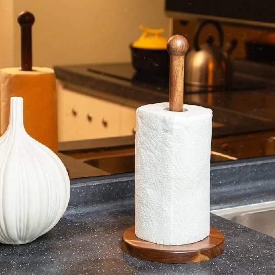 Kitchen Counter Top Tissue Holder | Wooden/ Bamboo Kitchen Paper Towel Standing With 1 Roll Tissue - image 1