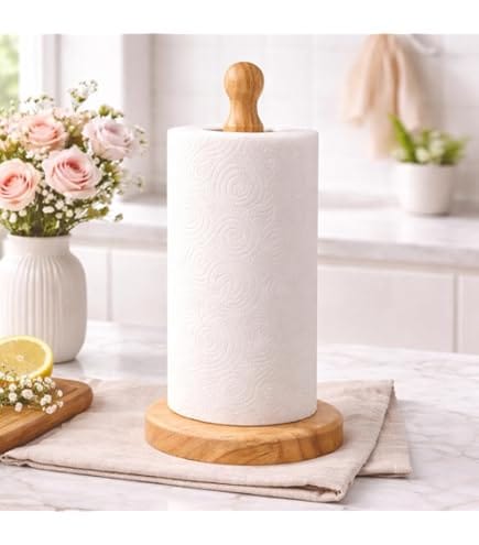 Kitchen Counter Top Tissue Holder | Wooden/ Bamboo Kitchen Paper Towel Standing With 1 Roll Tissue - image 2