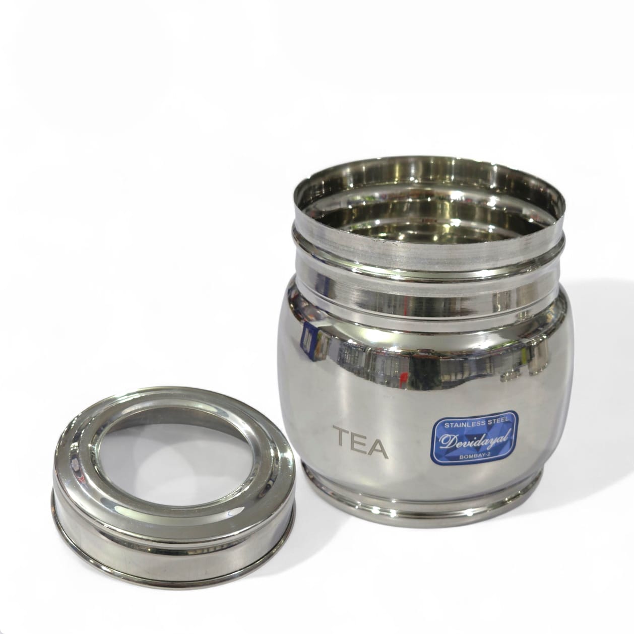 Devidayal "Belly" Tea & Sugar Cannister Set (2 Pieces) – Traditional Contour Stainless Steel Jars With Transparent Acrylic See-Through Lids (Since 1960) - image 3