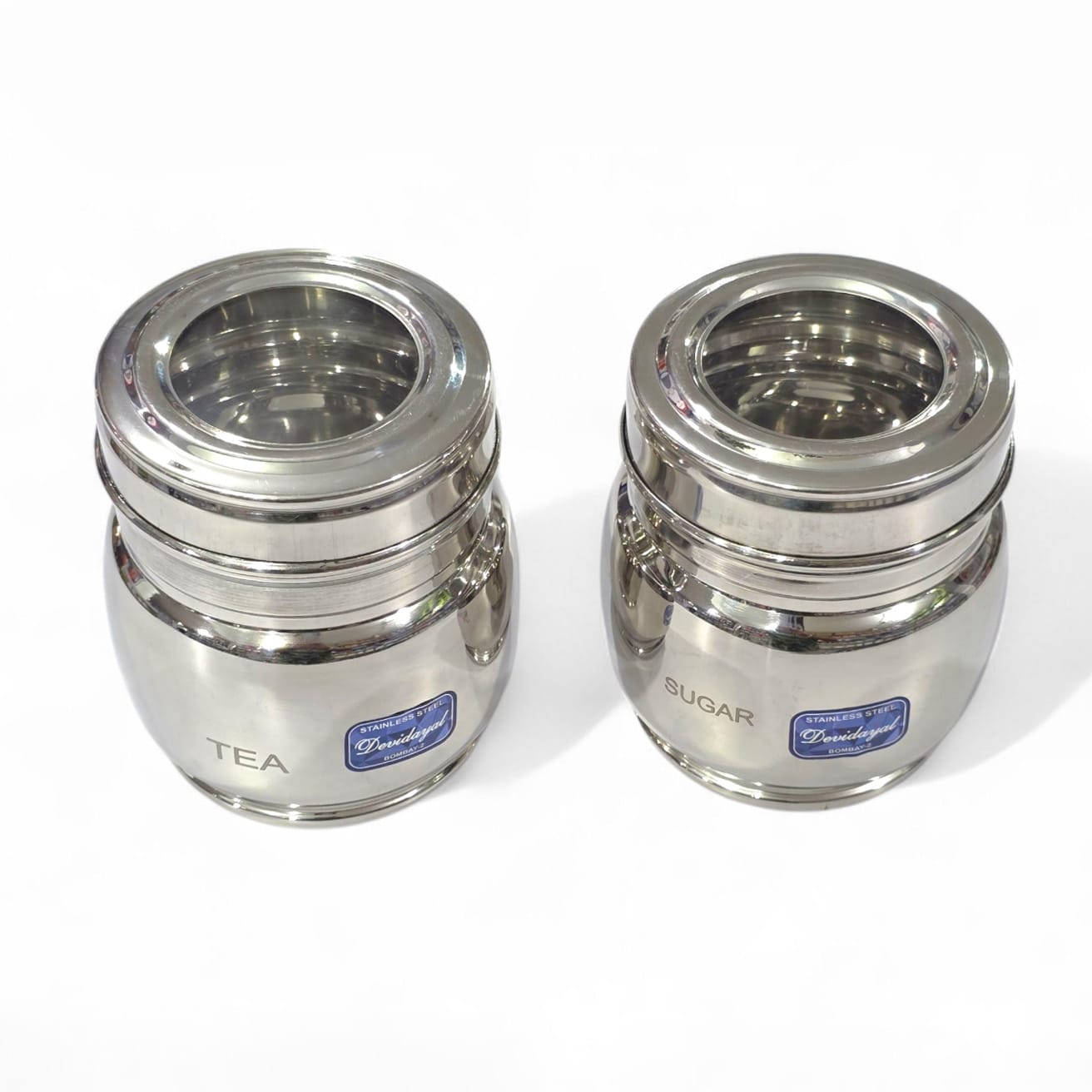 Devidayal "Belly" Tea & Sugar Cannister Set (2 Pieces) – Traditional Contour Stainless Steel Jars With Transparent Acrylic See-Through Lids (Since 1960) - image 5
