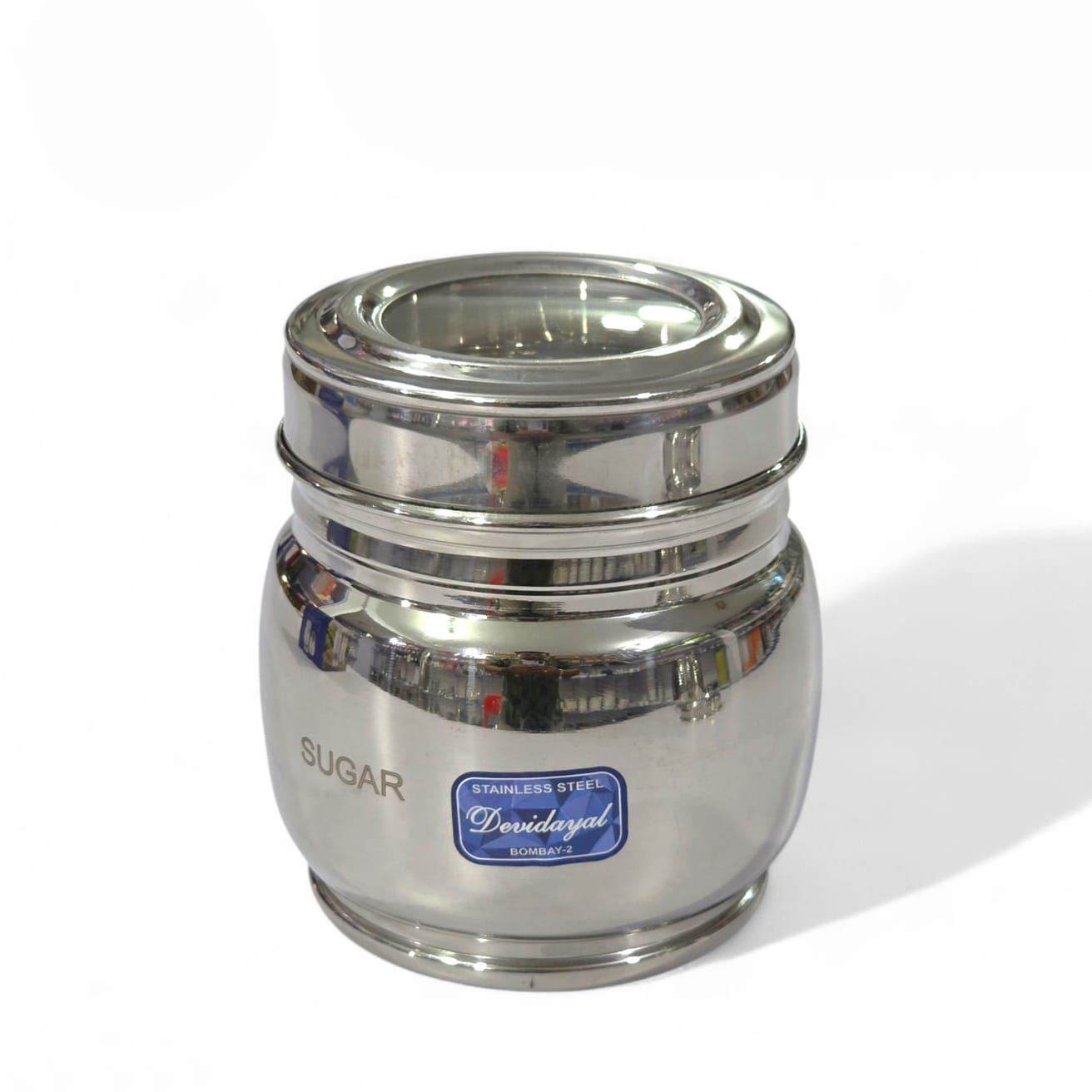 Devidayal "Belly" Tea & Sugar Cannister Set (2 Pieces) – Traditional Contour Stainless Steel Jars With Transparent Acrylic See-Through Lids (Since 1960) - image 4