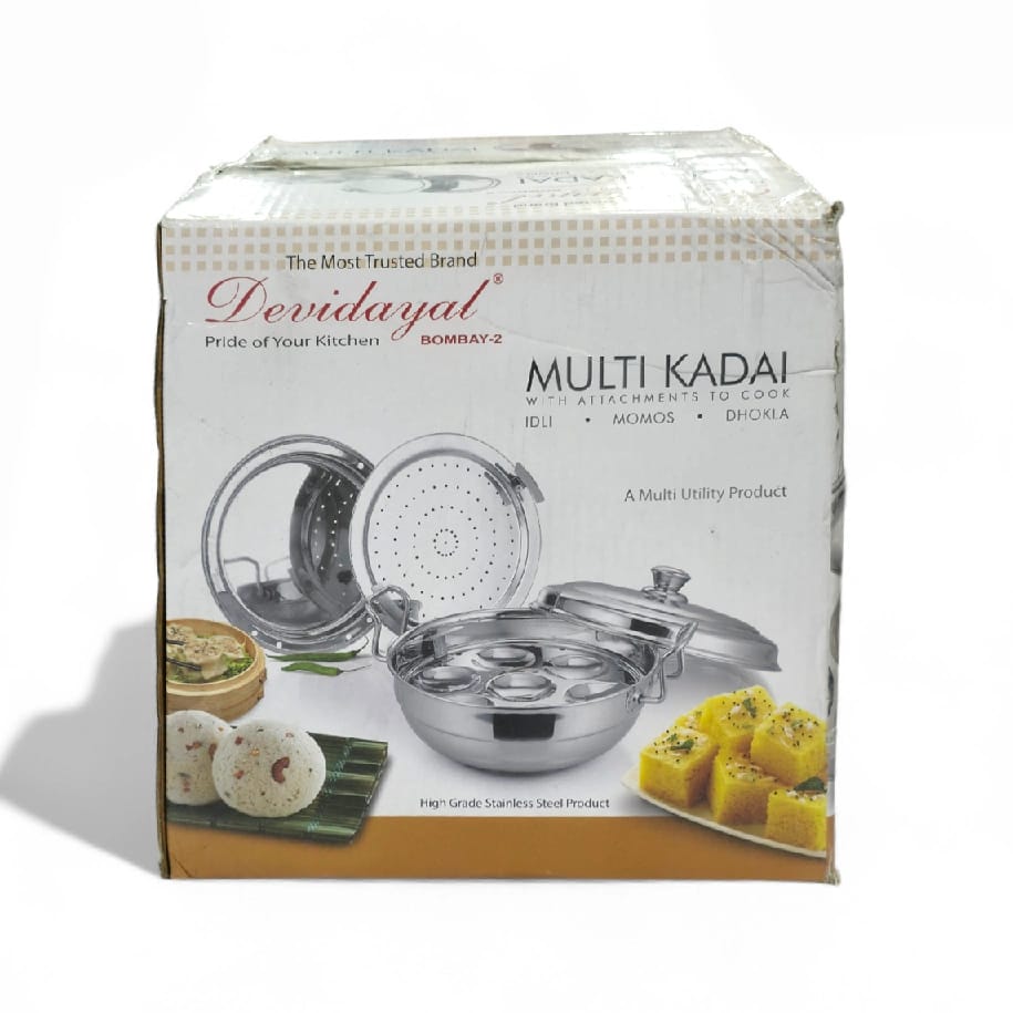 Devidayal 7-In-1 Premium Stainless Steel Multi Kadai Set – All-In-One Steamer & Cookware – Includes Idli, Dhokla, And Momo Attachments – Heavy-Gauge Mirror Finish (Since 1960) - image 5