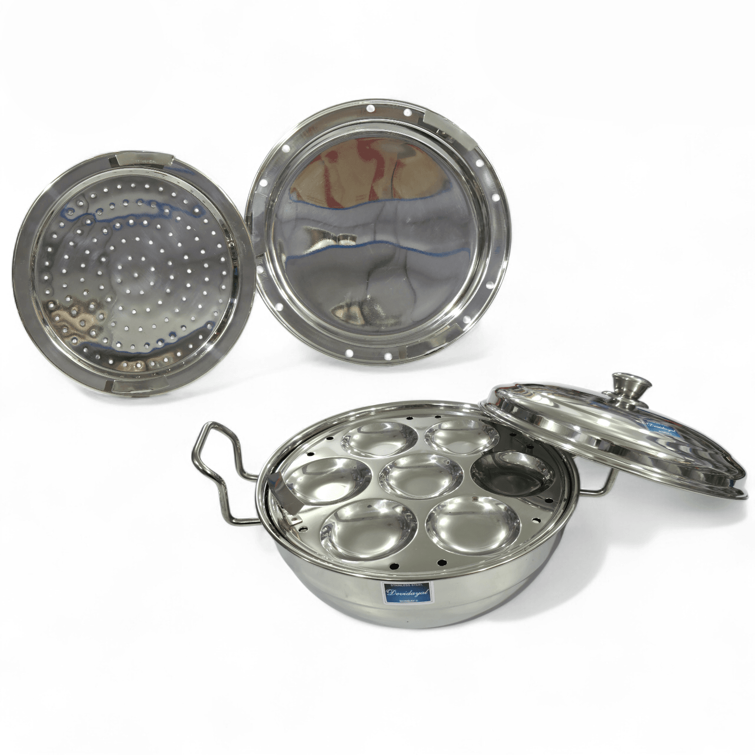 Devidayal 7-In-1 Premium Stainless Steel Multi Kadai Set – All-In-One Steamer & Cookware – Includes Idli, Dhokla, And Momo Attachments – Heavy-Gauge Mirror Finish (Since 1960) - image 1