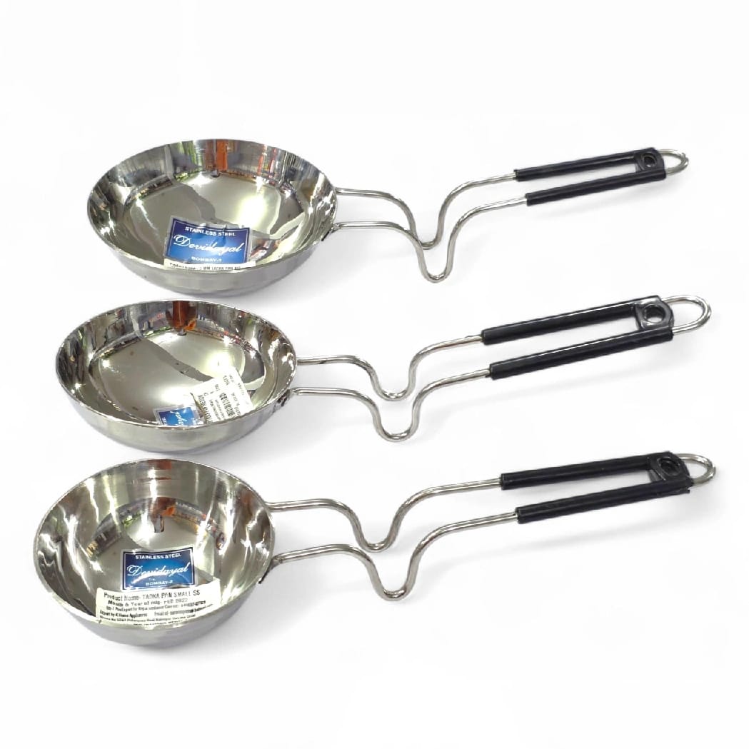 Devidayal 3mm Ultra-Thick Stainless Steel Tadka Pan – Heavy-Duty Tempering Pan With Sturdy Steel Handle – Professional Grade (Small, Medium, Big) (Since 1960) - image 1