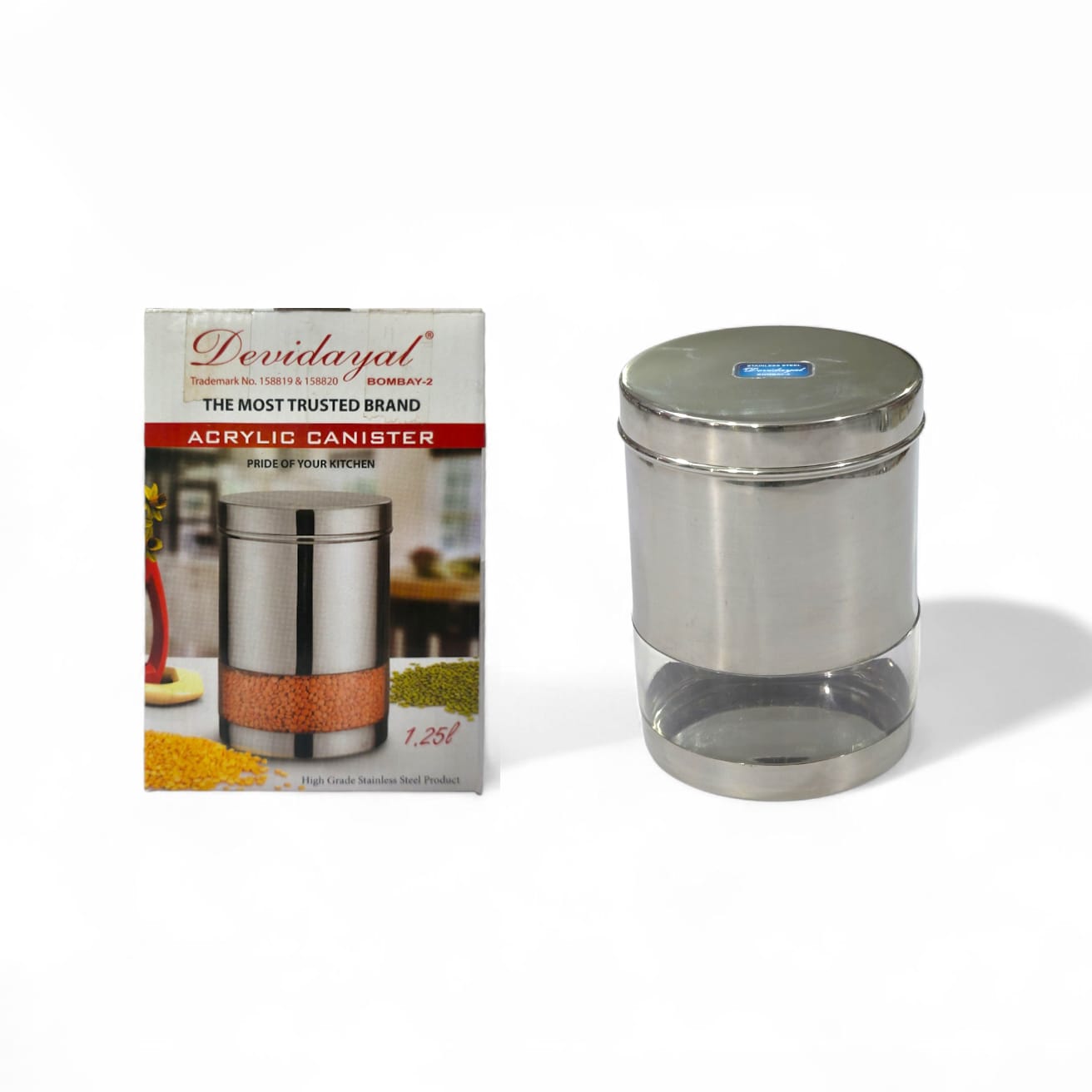 Devidayal Big Wave Stainless Steel & Acrylic Cannister (1.25L) – See-Through Transparent Storage Jar – Premium Airtight Container For Tea, Sugar, And Pulses (Since 1960) - image 4