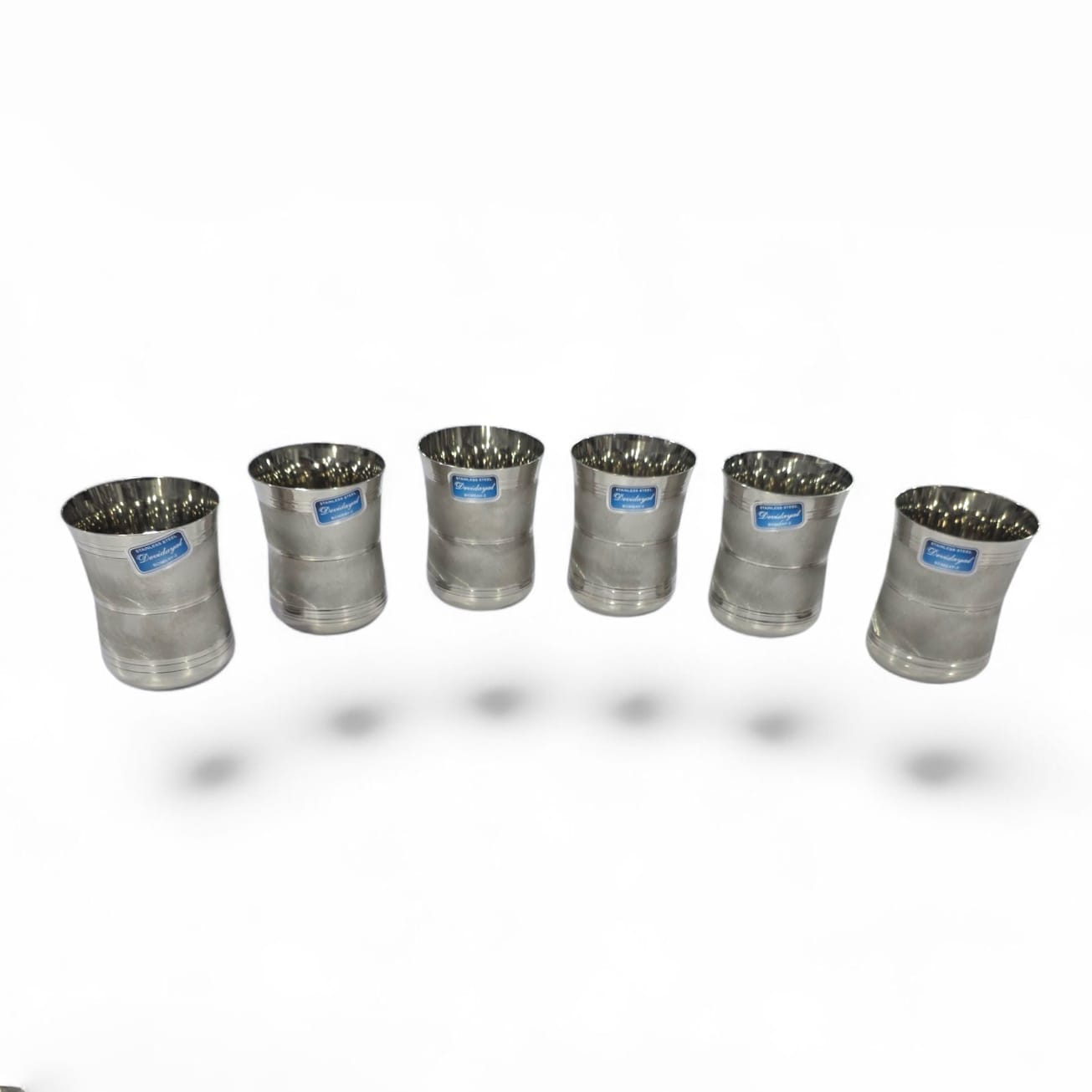 Devidayal Damroo Platinum Stainless Steel Glass (Set Of 6) – Signature Hourglass Design Drinkware – Heavy-Duty Premium Tumblers With Mirror-Platinum Finish (Since 1960) - image 3