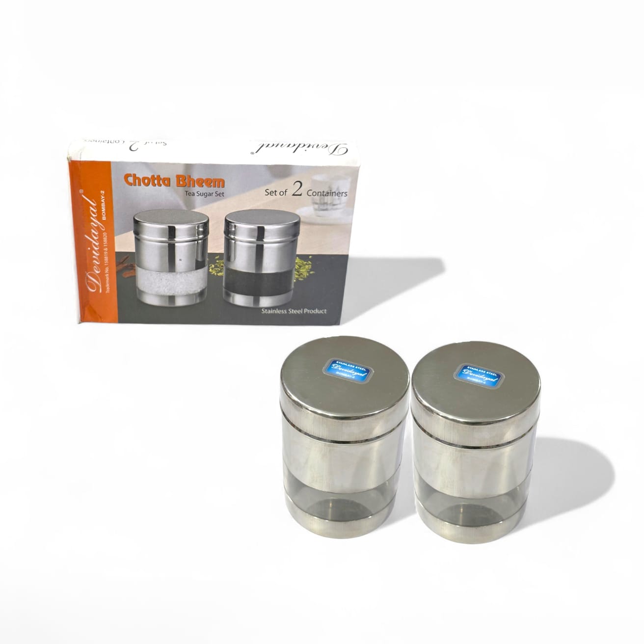 Devidayal "Chhota Bheem" Tea & Sugar Cannister Set (2 Pieces) – Minimalist Stainless Steel Jars With See-Through Acrylic Window – Modern Kitchen Storage (Since 1960) - image 2