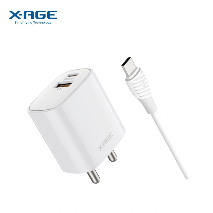 X-AGE ConvE Rapid 22.5W PD + QC Charger With Type C Data Cable (IPDQCC) | Indian Round Pin | Safety Protocol - image 1