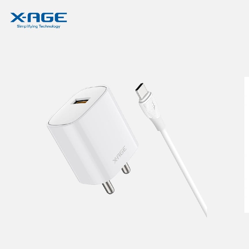 X-AGE ConvE Quick 18W Charger With Type C Data Cable (IQC01) | Indian Round Pin - image 1