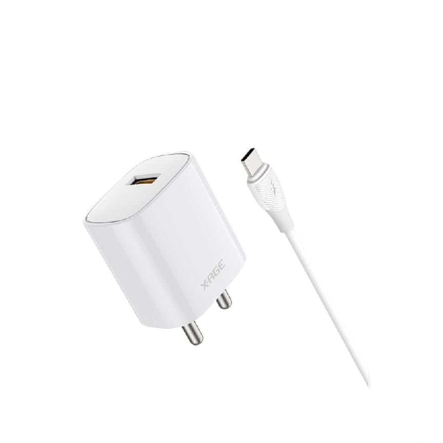 X-AGE ConvE Quick 18W Charger With Type C Data Cable (IQC01) | Indian Round Pin - image 2