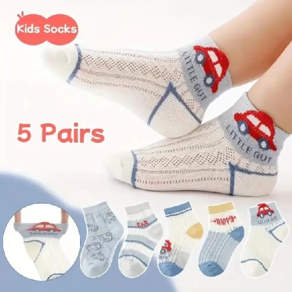 5 Pairs Cotton Summer Trendy Pattern Socks - Breathable Mesh Thin Comfy Casual Style Unisex Socks For Kids 1-4Years - image 2