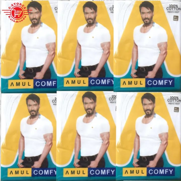 Pack Of 6pcs Amul Comfy Men's Vest 100% Cotton RNS - image 1