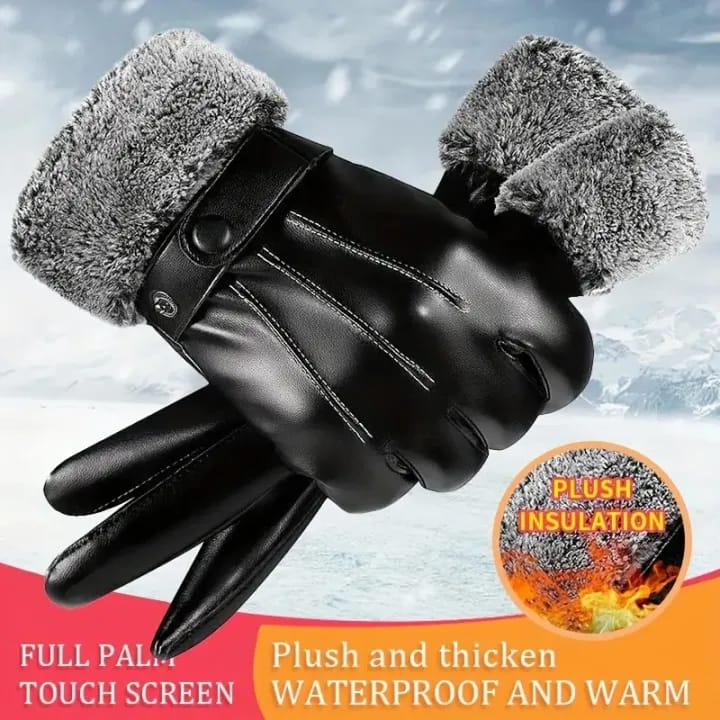 Windproof Winter Autumn Men Leather Full Finger Gloves - image 3